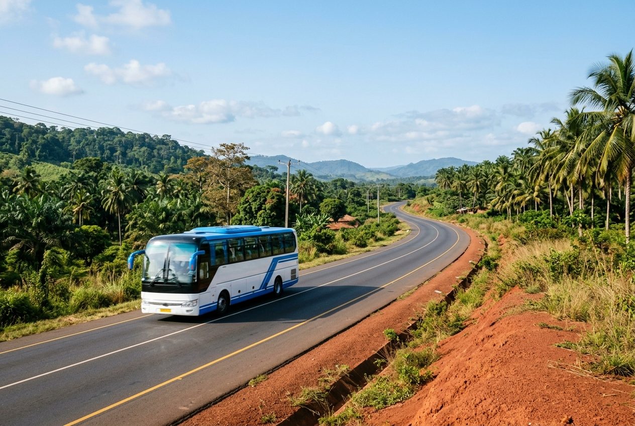 GPRTU intercity coach on a Ghana highway
